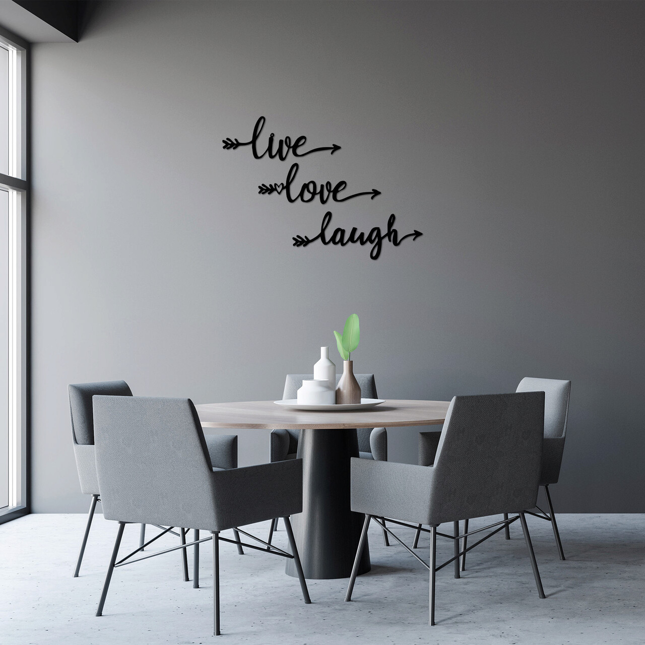 Decoratiune de perete, Live Love Laugh, Dimensiune: 60 x 60 cm, Negru - imagine 6
